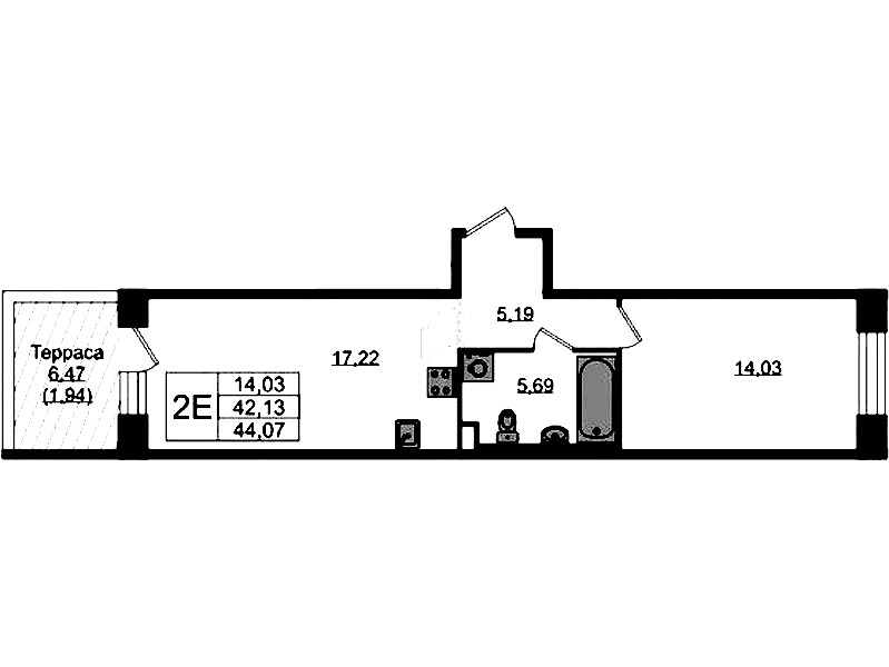 1-комнатная квартира 44.07 м², 1/5 эт., ЖК «Plus Пулковский»